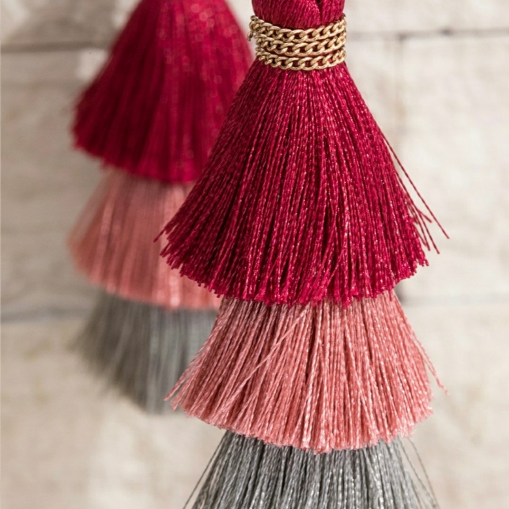 Mauve Triple Layer Tassel Earrings